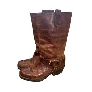 VTG Y2K Mossimo Womens 9 Brown Leather Western Harness Moto Biker Boots Boho